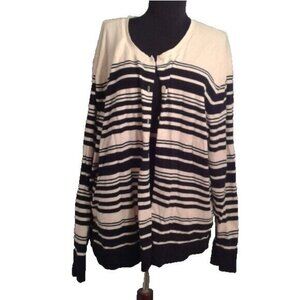 Merona Size 4 4X Womens Cardigan Sweater Striped Black White Cotton Blend